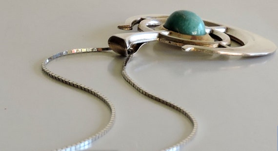 Vintage Sterling Silver With Amozonite Cabochon P… - image 4