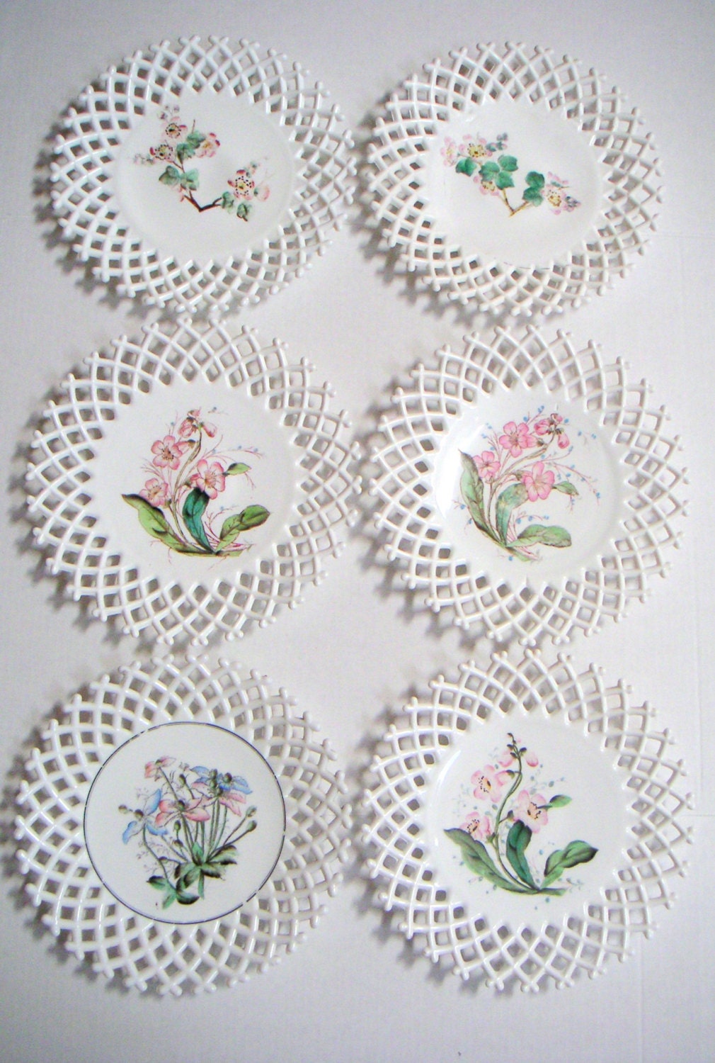 Vintage Milk Glass Plates Floral Motif Open Lattice Work. 6 Etsy
