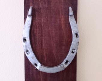 Vintage Horse Shoe Mounted on Wood,Horse Shoe For Good Luck,Farm House Decor,FREE Shipping