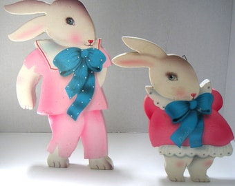 Vintage Wooden Cut Outs,Bunnies, Wall Hanging.Nursery,Baby Shower.  FREE SHIPPING