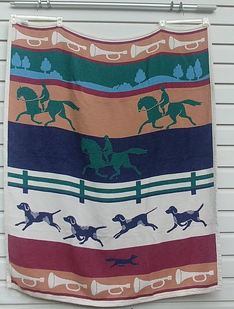 Vintage Crown Craft Throw Blanket Equestrian Themehorse Etsy
