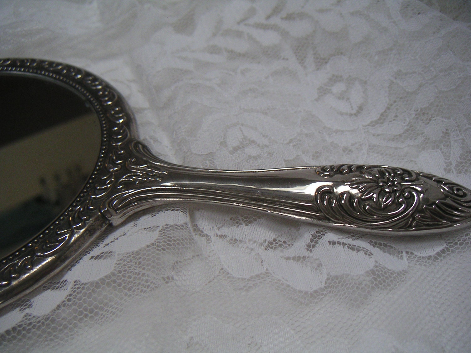 Vintage Silver Plated Ornate Hand Held Mirror Etsy