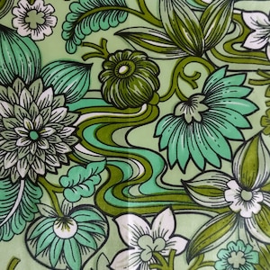 Vintage Scarf,Floral Retro Design,Green,White,Glentex,Made in Japan,Polyester,FREE Shipping