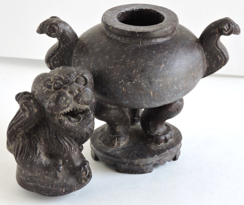 Vintage Chinese Incense Burner Foo Dog Hand Carved Etsy
