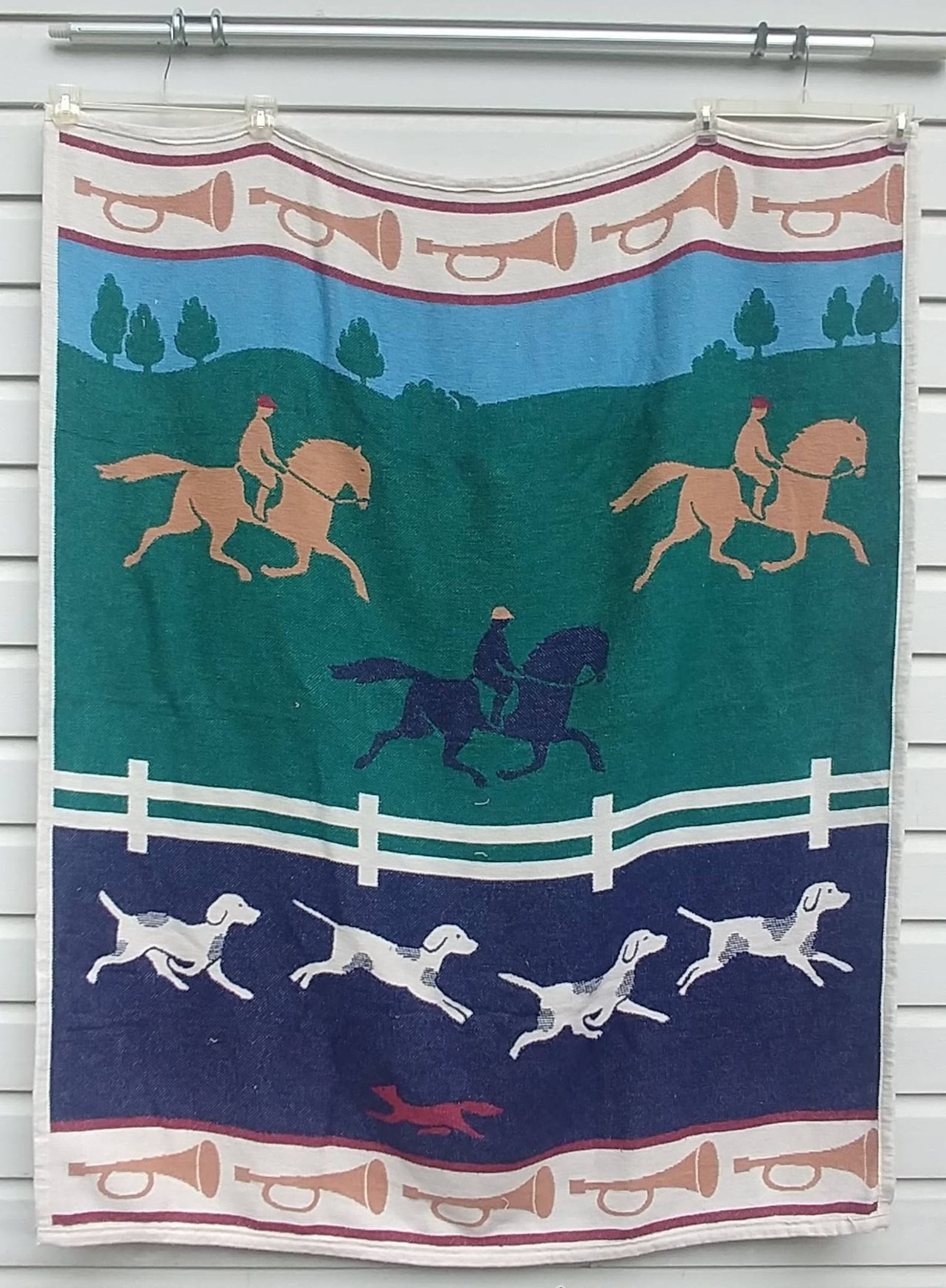 Vintage Crown Craft Throw Blanket Equestrian Themehorse Etsy