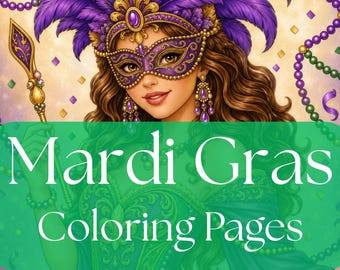 6 målarbilder med Mardi Gras | Målarbilder för vuxna och barn | Digitala målarbilder | Direktnedladdning | Utskrivbar PDF-fil