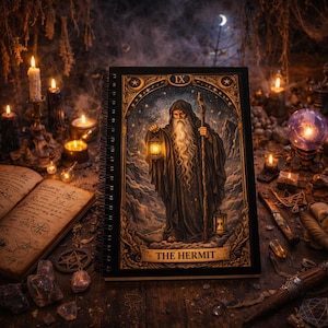 Hermit Tarot Card Notebook Spiritual Journal Major Arcana Gift Celestial Occult Writing Book Witchy Stationery Mystic Tarot Diary Her