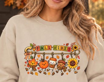 Fall Vibes Sweatshirt, Retro Cute Fall Charms Hoodie, Pumpkin Coffee Crewneck, Cozy Autumn Family Matching Sweater, Friendsgiving Keychain