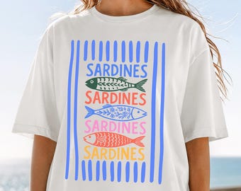 Vintage Coastal Sardines Shirt, Comfort Colors Euro Summer Tee, Retro Mediterranean Beachwear Tshirt, Beach Travel Gift, Riviera Vibes Shirt