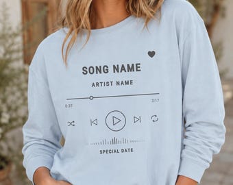 Custom Song Name Shirt, Personalized Music Player T-Shirt, Comfort Colors Custom Favorite Song Shirt, Personalized Couples Anniversary Gift