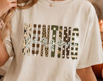 Hunting Season Shirt, Country Western Hunting Girl Tshirt, Comfort Colors Outdoor Tee, Deer Camo Leopard Girl, Hunter Gift, Hunting Trip Tee