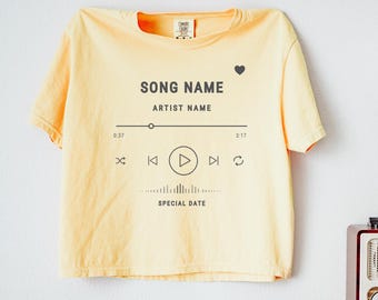 Custom Song Boxy Tee, Personalized Music Player Crop Top, Comfort Colors Custom Favorite Song Boxy, Personalized Anniversary Gift For Her