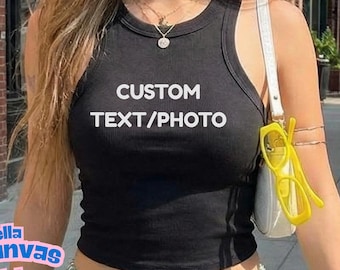 Camiseta sin mangas con texto personalizado, Camiseta sin mangas Bella Canvas® con foto personalizada, Elige tu propio texto para la camiseta sin mangas, Camiseta sin mangas Y2K personalizada, Camiseta sin mangas personalizada