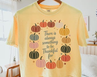 There Is Always Something To Be Thankful For Boxy Tee, Comfort Colors Autumn Boxy, Pastel Pumpkin Thanksgiving Top, Fall Cropped Graphic Tee