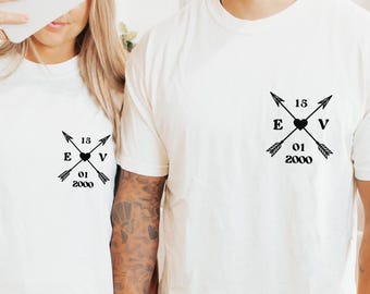 Camiseta personalizada de aniversario, camiseta con iniciales personalizadas para la pareja, sudadera a juego para la pareja, sudadera con capucha para la fecha de la relación, regalo para recién casados