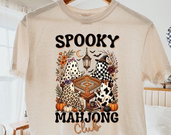 Spooky Mahjong Club Boxy Tee, Comfort Colors Halloween Top, Spooky Season Game Night Cropped Shirt, Vintage Cute Ghosts Mahjong Player Gift