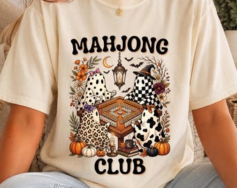 Mahjong Club Halloween Shirt, Comfort Colors Spooky Ghost Mahjong Tee, Spooky Season Game Night Shirt, Halloween Ghosts Mahjong Player Gift