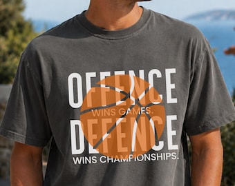 Offence Wins Games Shirt, Defence Wins Championships Tee, Comfort Colors Basketball Tee, Vintage Hoops Motivational Tee, Sports Quote Shirt