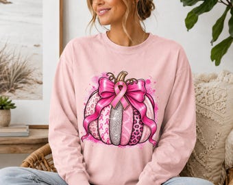 Breast Cancer Awareness Shirt, Comfort Colors Pink Ribbon Pumpkin Tee, Breast Cancer Survivor Gift, Spooky Season Pink October Halloween Tee