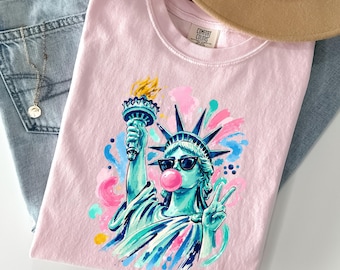 Statue of Liberty Bubble Gum Shirt, Comfort Colors® Preppy USA 250 Tee, Retro 4th of July Tee, Independence Day Tee, Semiquincentennial Gift