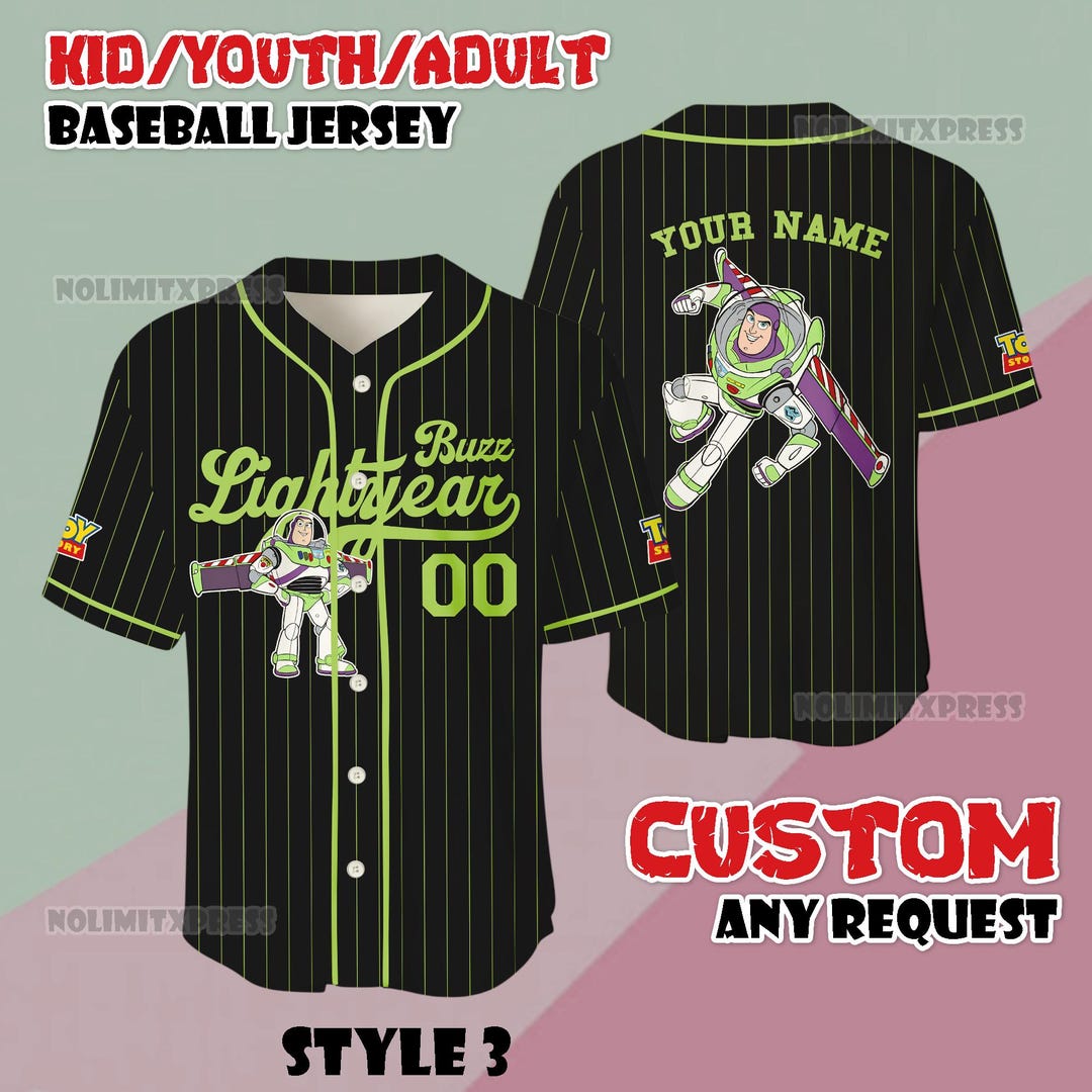 Custom Disney Buzz Lightyear Baseball Jersey, Disney Pixar Toy Story ...