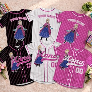 Custom Anna Baseball Jersey, Frozen Princess Jersey Shirt, Arendelle Theme Park Outfit