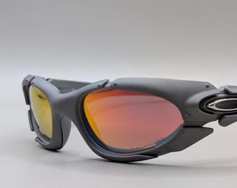 Vintage Oakley Plate zonnebril – Y2K wraparound design met Fire Iridium lenzen