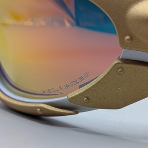 Vintage Oakley Plate Sunglasses – Gold Frame / Fire Iridium Style Lens – Y2K Wrap Design image 11