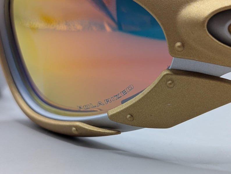 Vintage Oakley Plate Sunglasses – Gold Frame / Fire Iridium Style Lens – Y2K Wrap Design image 11