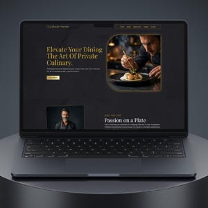 Luxury Private Chef Elementor Template Kit - WordPress Website Design for Catering & Personal Chefs - Modern Dark Gold One Page Layout