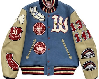 Chaqueta universitaria de moda para hombre, chaqueta bomber hecha a mano con bordado de chenilla