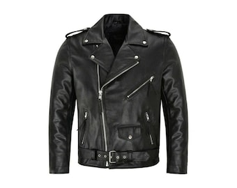 Chaqueta Brando para hombre, hecha a mano, de piel de vaca auténtica, estilo motero Marlon.