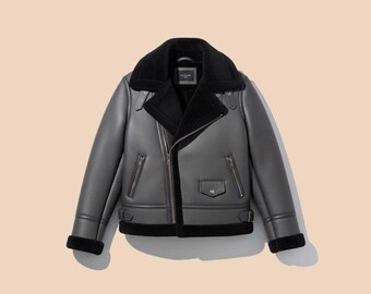 Chaqueta de aviador para hombre, hecha a mano, de piel de oveja auténtica, de piel sintética, estilo bomber B3.