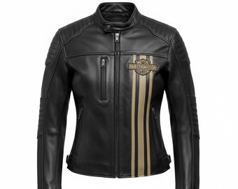 Chaqueta de motociclista H-D con triple ventilación para mujer, hecha a mano en piel de vaca auténtica