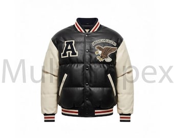 Chaqueta acolchada para hombre, hecha a mano, de piel de oveja auténtica, estilo bomber.