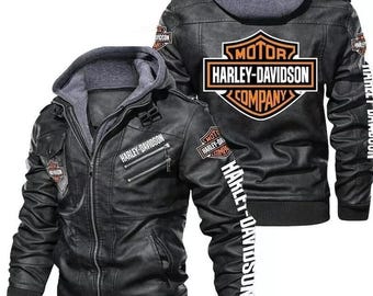 Chaqueta de motociclista H-D para hombre, hecha a mano, de piel de vaca auténtica.