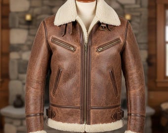 Chaqueta de piel de oveja auténtica, hecha a mano, con forro de piel sintética, chaqueta de moda.