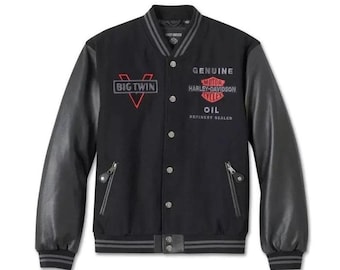 Chaqueta de motociclista H-D V Big Twin para hombre, hecha a mano en piel de vaca.