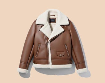 Chaqueta de aviador B3 para hombre, hecha a mano, de piel de oveja auténtica y con forro de piel sintética.