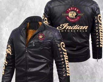 Chaqueta de motociclista Indian Motorcycle hecha a mano con forro de piel de vaca auténtica para hombre