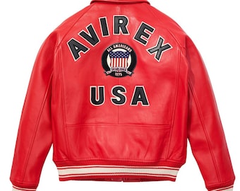 Chaqueta bomber Avirex de piel de cordero auténtica hecha a mano, estilo estadounidense, para hombre y mujer