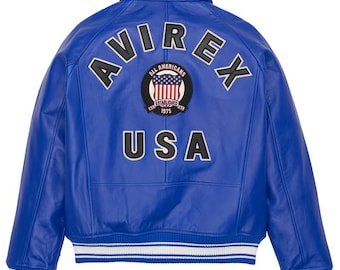 Men's Avirex Bomber Jacket Handmade Genuine Cowhide Leather USA Fashion Jacket