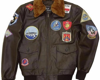 Chaqueta de motociclista Top Gun para hombre, hecha a mano en piel de vaca auténtica.