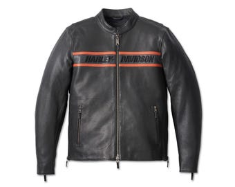Chaqueta de motociclista de cuero vacuno artesanal H-D Motorcycle Victory Lane para hombre
