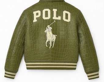 Chaqueta bomber para hombre, hecha a mano, de piel de vaca auténtica con diseño de cocodrilo en relieve.