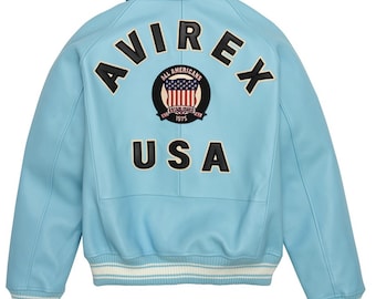 Chaqueta bomber Avirex de piel de cordero auténtica hecha a mano para hombre, estilo estadounidense.