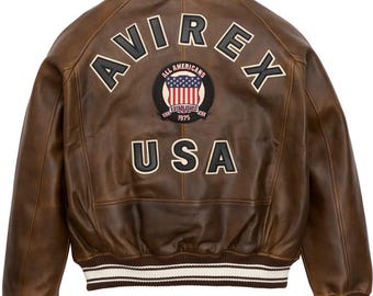 Blouson aviateur américain vintage Avirex pour homme fait main en cuir de vachette véritable