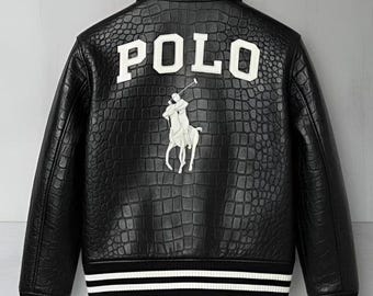 Chaqueta bomber de piel de vaca auténtica con diseño de cocodrilo para hombre, hecha a mano