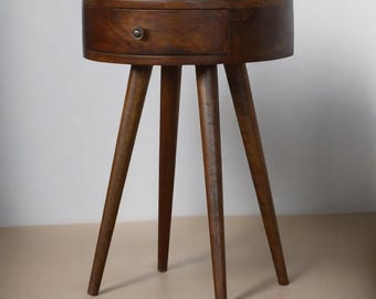 Nordic Chestnut Round Nightstand - Solid Mango Wood | Circular Design | Scandinavian Style