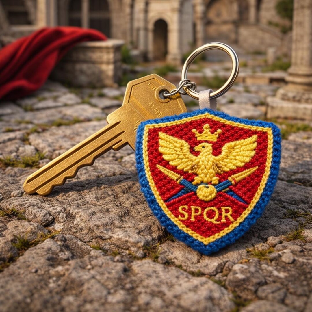 Roman Rope Keychains Roman Legion Punch Needle Keychain | Falcon & Lemon Shield Yarn Art ...